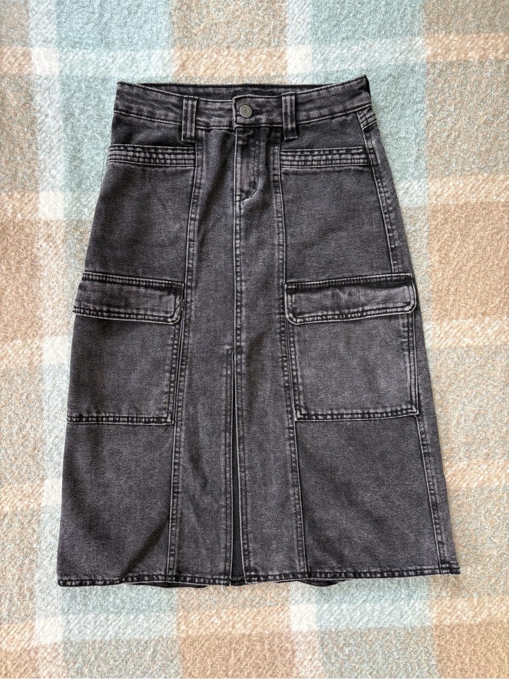 Sincerely Jules Black Washed Denim Cargo Midi Skirt